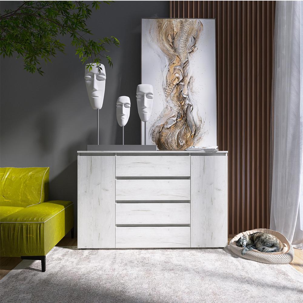 Комод Эверест КЛ-4 Лайт телескопические направляющие 140х38х93 см Дуб Крафт Белый (EVR-071077)