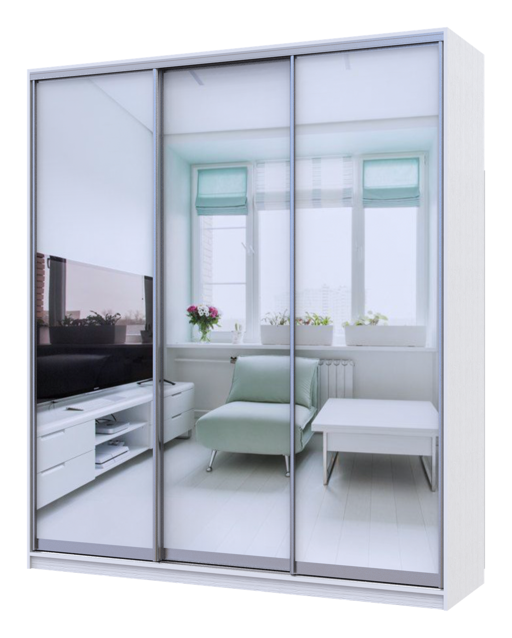 Шкаф-купе Doros Сити 24 3 зеркала 208х60х240 см Белый (DR-10028)