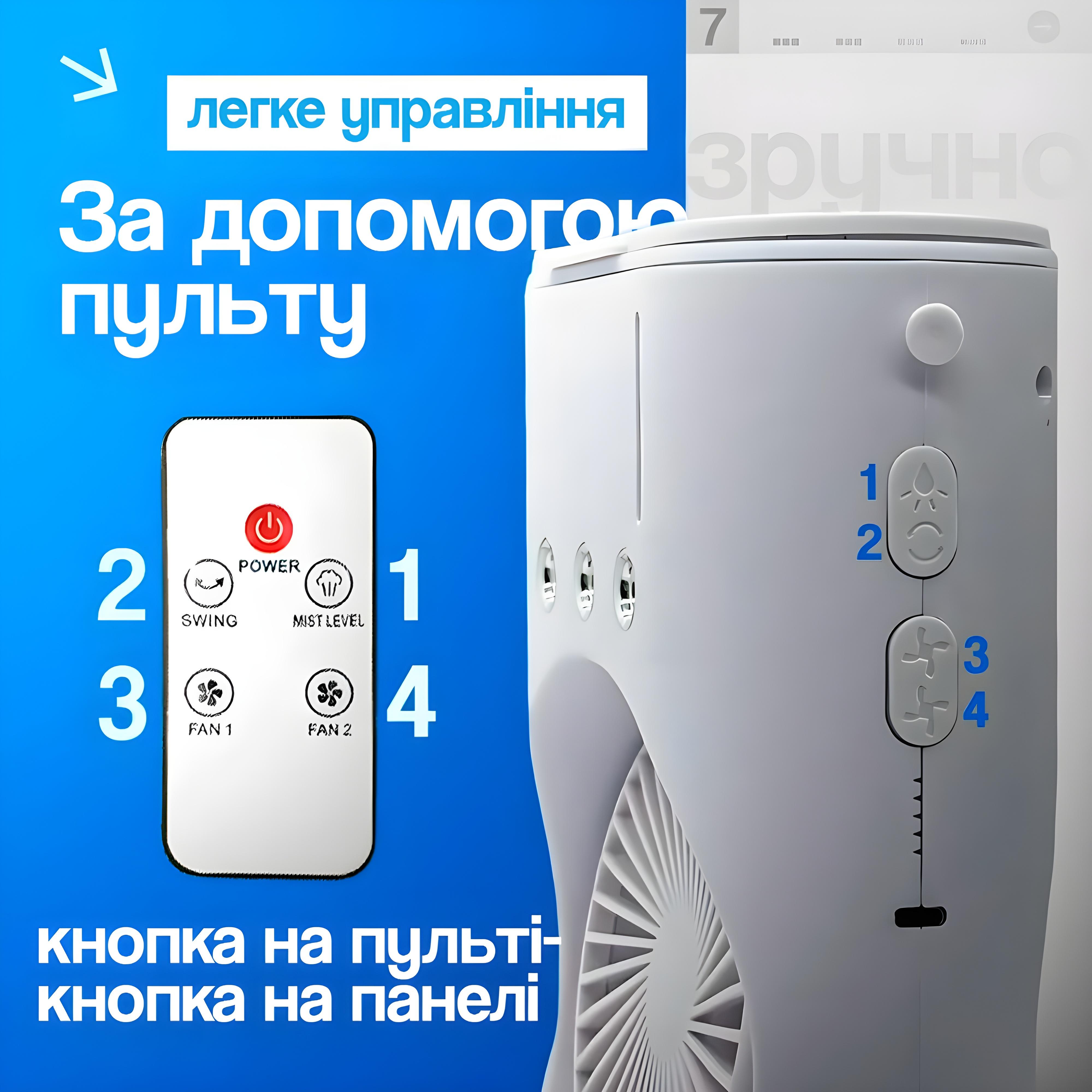 Вентилятор настільний подвійний BRS зволожувач повітря з охолодженням 3 швидкості з LED підсвічуванням White (500952659) - фото 4