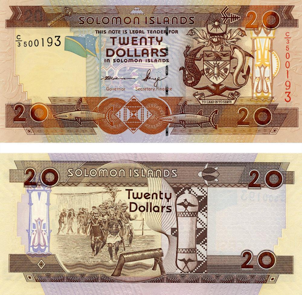 Колекційна банкнота Соломонові острови 20 доларів 2004 UNC P28a (Б05670)