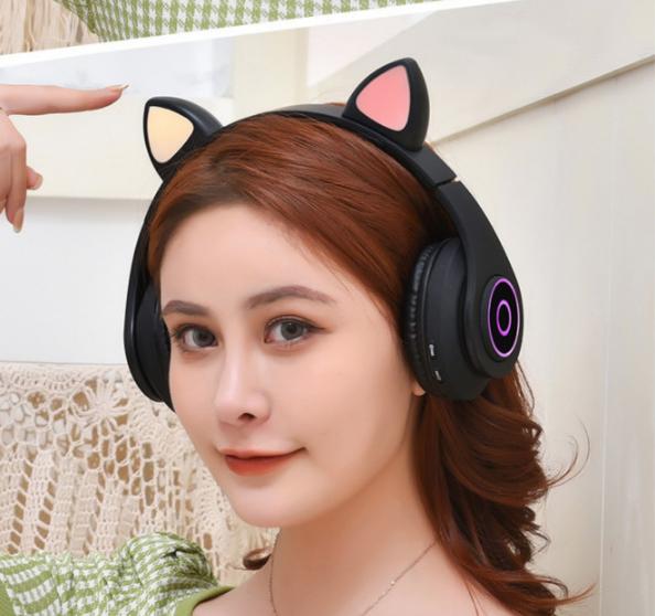 Беспроводные наушники CXT-B39 Cat Ear с ушками Bluetooth и LED подсветкой Черный - фото 2