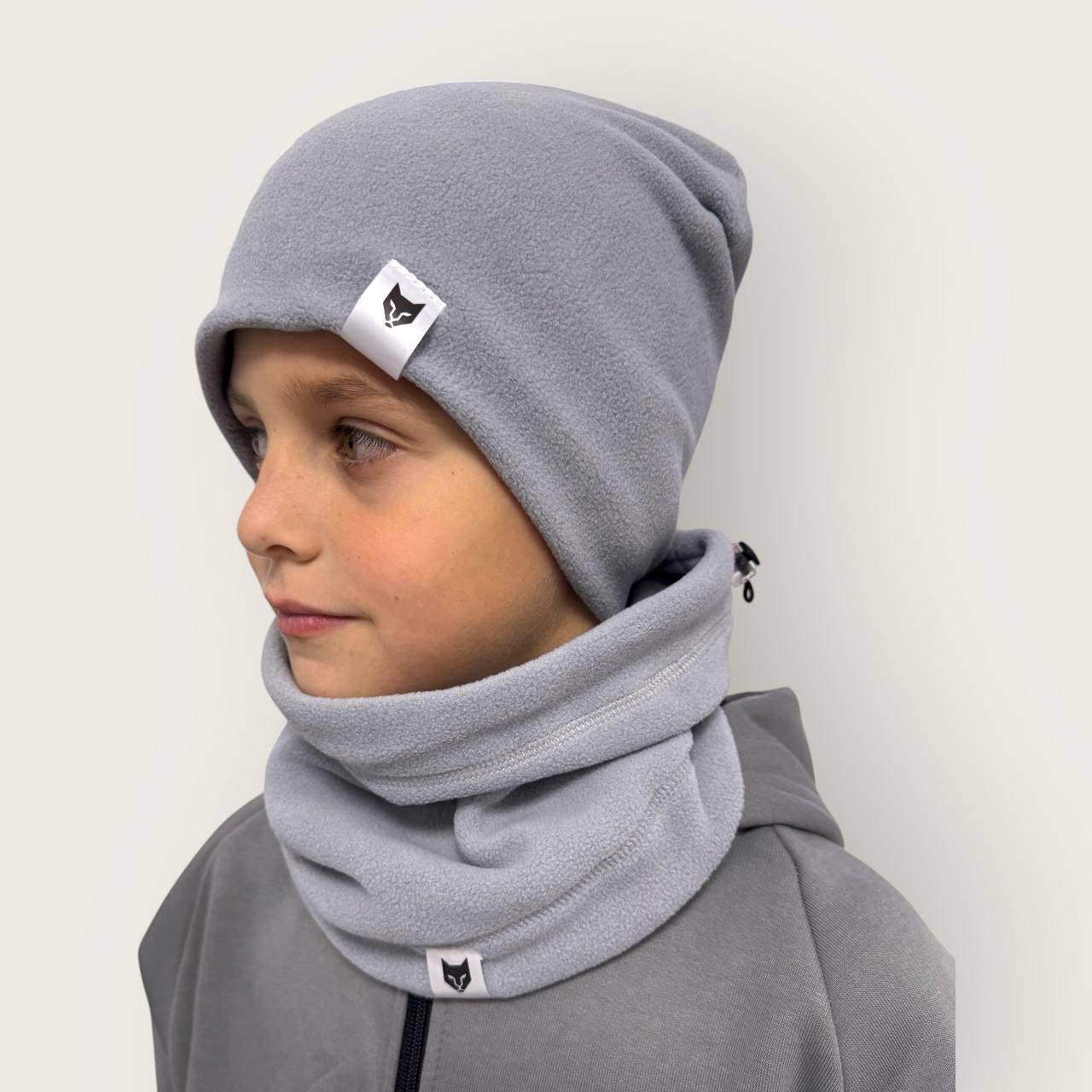 Набор шапка и снуд из микрофлиса для тренировок и прогулок для мальчиков 60 см Светло-серый