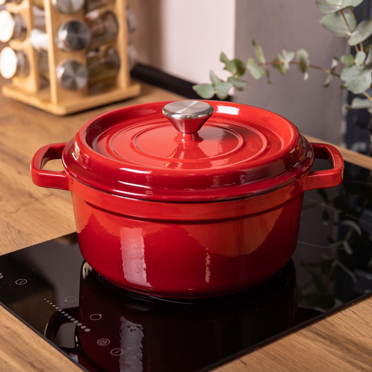 Кастрюля чугунная/эмалированная с крышкой 3 л 24 см Красный (HP-1-3R)