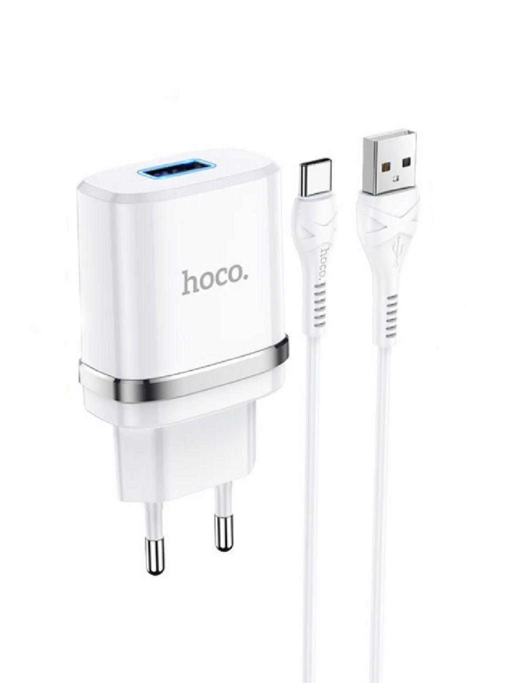 Мережевий зарядний пристрій Hoco N1 12 W 2,4 A з USB роз'ємом та кабелем Type-С Білий (762254)