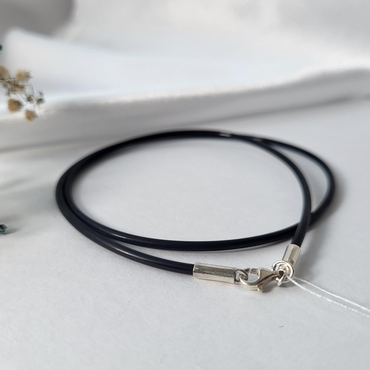 Шнурок на шию застібка срібло 925 проби силікон 1,5 мм 0,70 г 40 см Чорний (1443) - фото 4