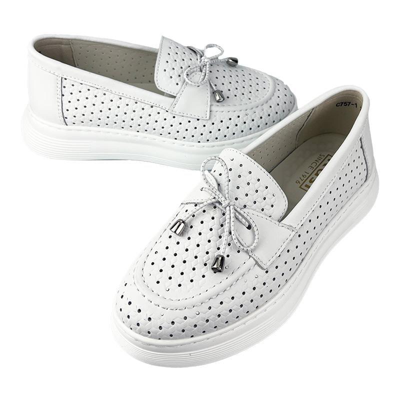 Лоферы женские перфорированная кожа 7057-1 р. 38 24,5 см Белый - фото 2