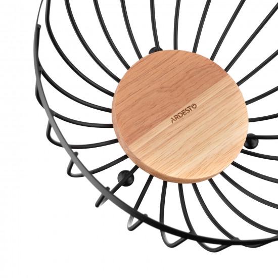 Кошик фруктовниця Ardesto AR0904B Midori металл/дерево 25х25х13 см Чорний (2178705137) - фото 2