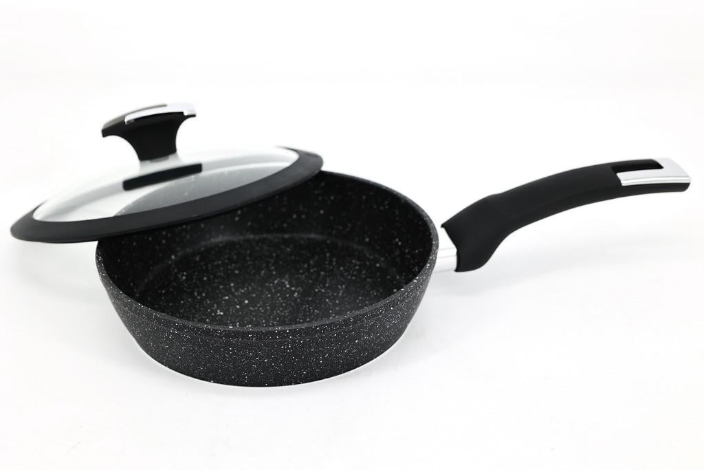 Сковорода A-PLUS глубокая мраморная с крышкой 20 см