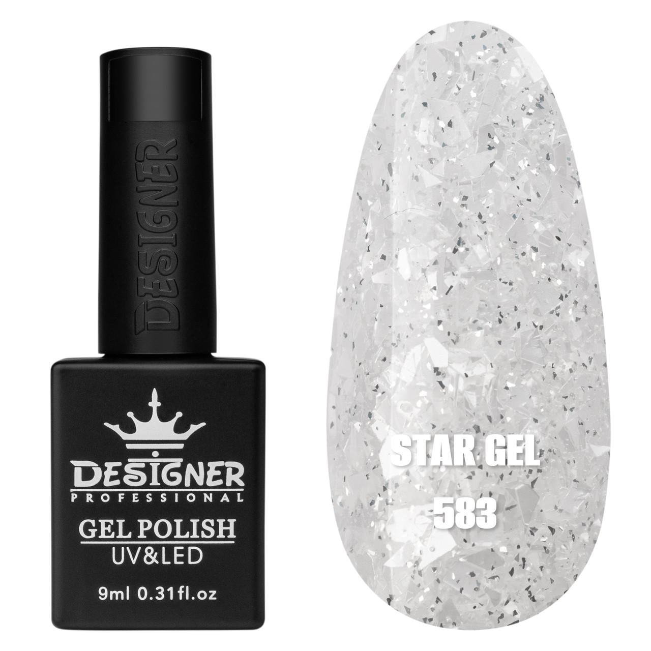 Гель-лак для маникюра Star gel Дизайнер с хлопьями Юки 9 мл Серебро №583