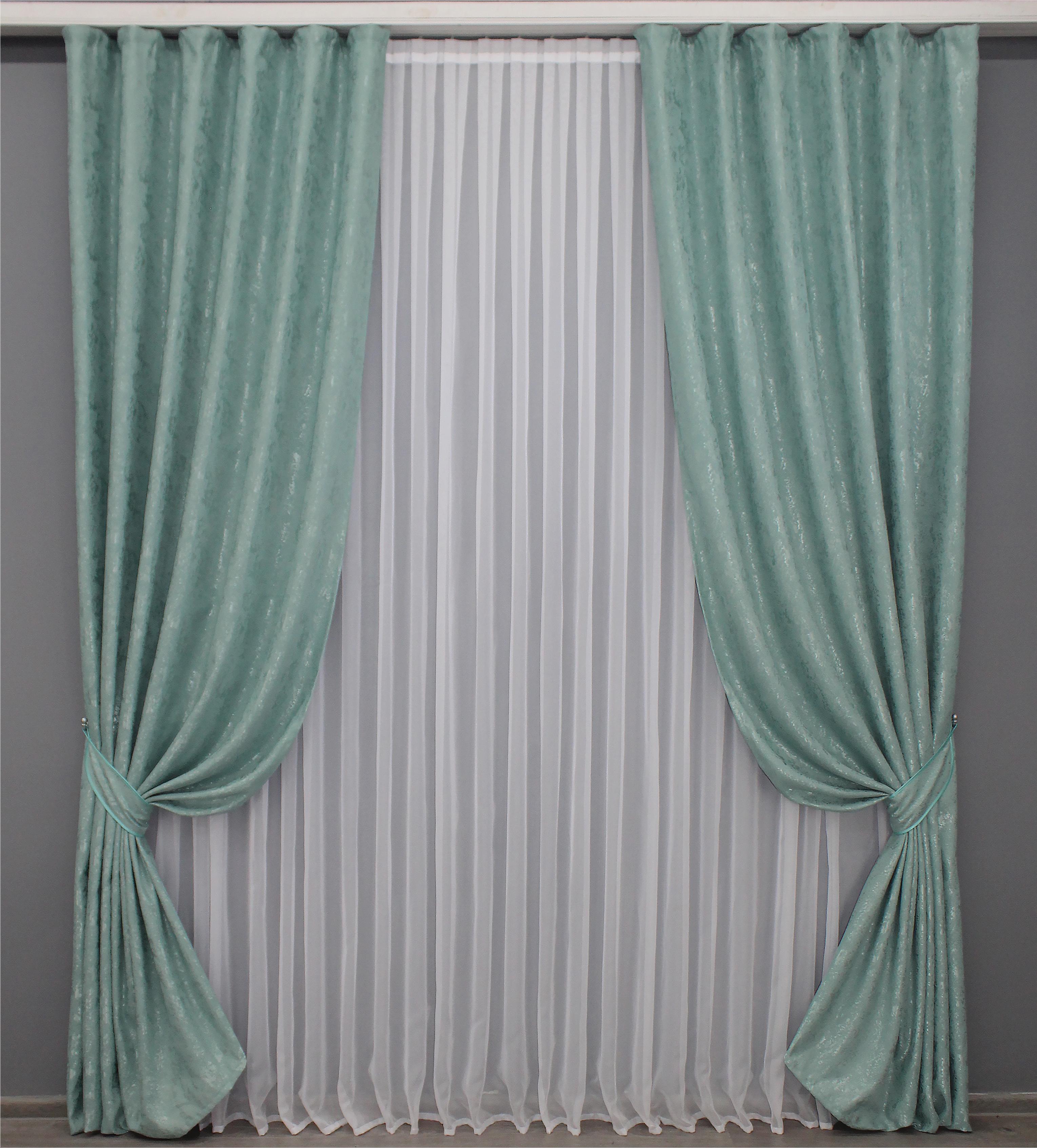 Комплект готовых штор VR-Textil Лен мрамор Pavliani № 1366ш 150х270 см 2 шт. Бирюзовый (33-0227)
