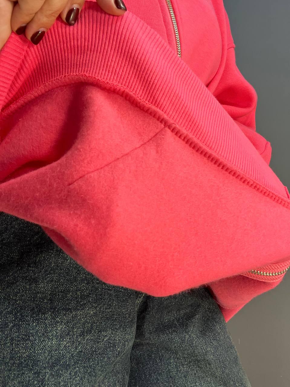Толстовка жіноча QUZEN 482 подовжена на блискавці капюшон базова фліс утеплена OS Малиновий (981) - фото 4