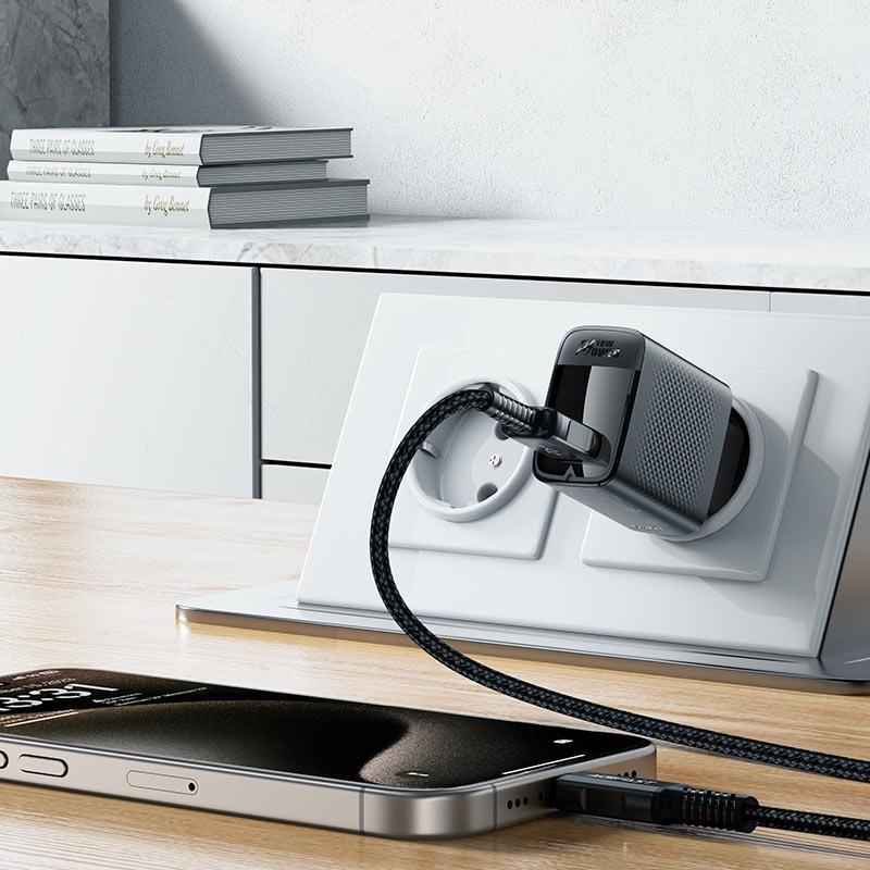 Зарядний пристрій для телефонів з кабелем Acefast A90 QC18W GaN single USB-A charger set P3 EU Black (24690) - фото 5 Зарядний пристрій для телефонів з кабелем Acefast A90 QC18W GaN single USB-A charger set P3 EU Black (24690) - фото 5