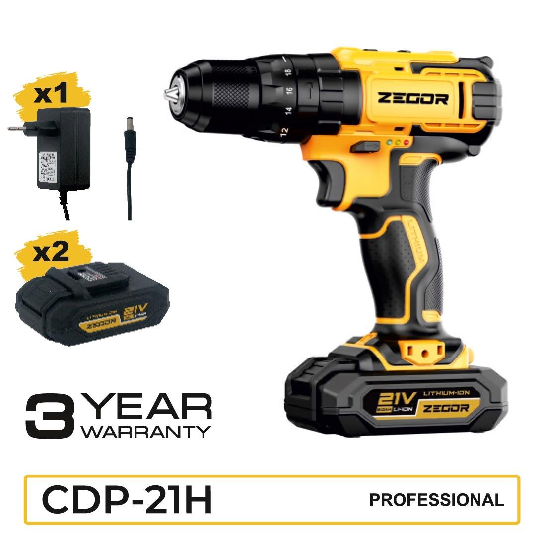Шуруповерт професійний акумуляторний Zegor CDP-21/21В/37 Нм/дві швидкості/2 батареї 21 В 2 Ач/реверс/підсвічування/кейс - фото 8