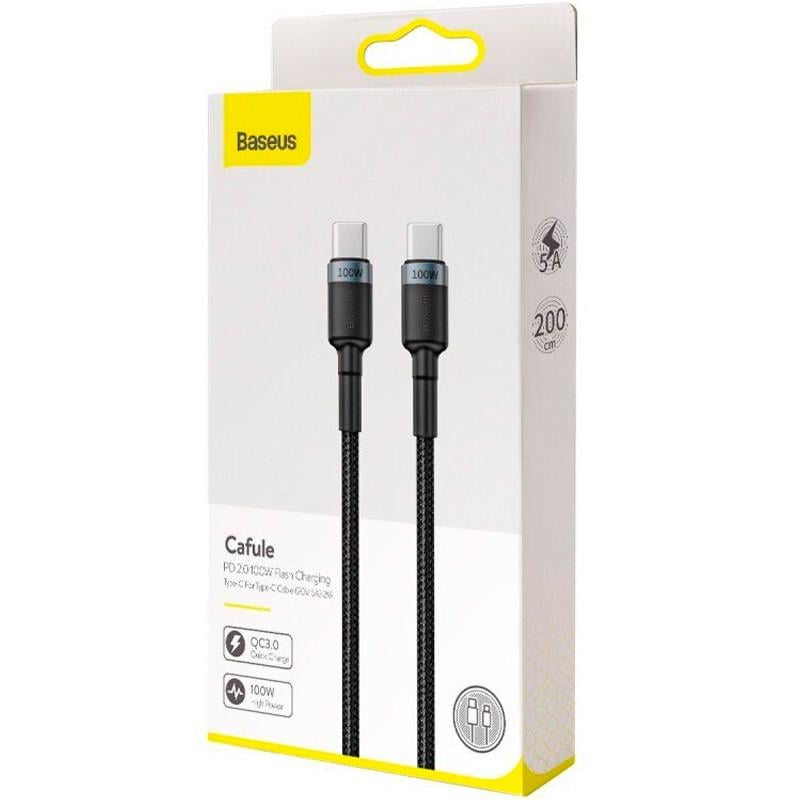 Кабель Baseus CATKLF-ALG1 Cafule Cable Type-C to Type-C 100W 2 м Black/Grey - фото 4