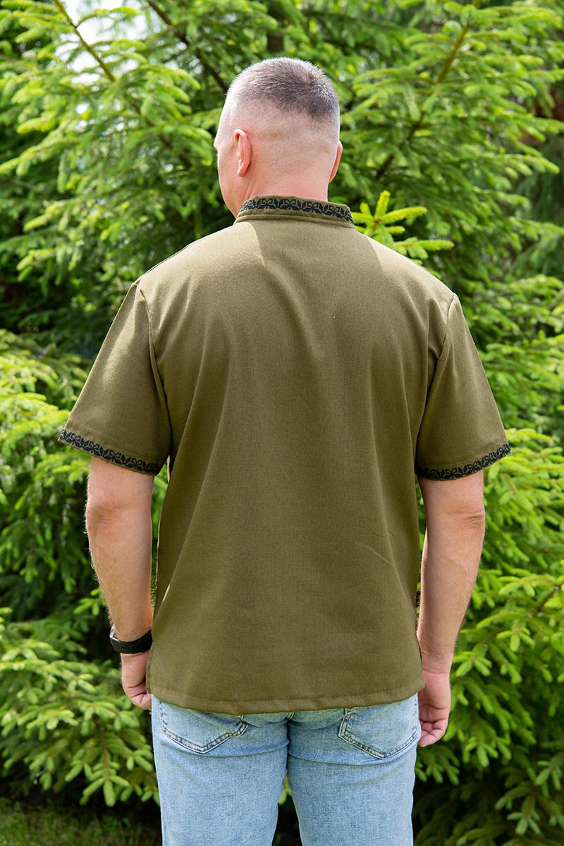 Вышиванка мужская из льна с байрактарами с коротким рукавом 3XL Хаки (2326300234) - фото 2 Вышиванка мужская из льна с байрактарами с коротким рукавом 3XL Хаки (2326300234) - фото 2