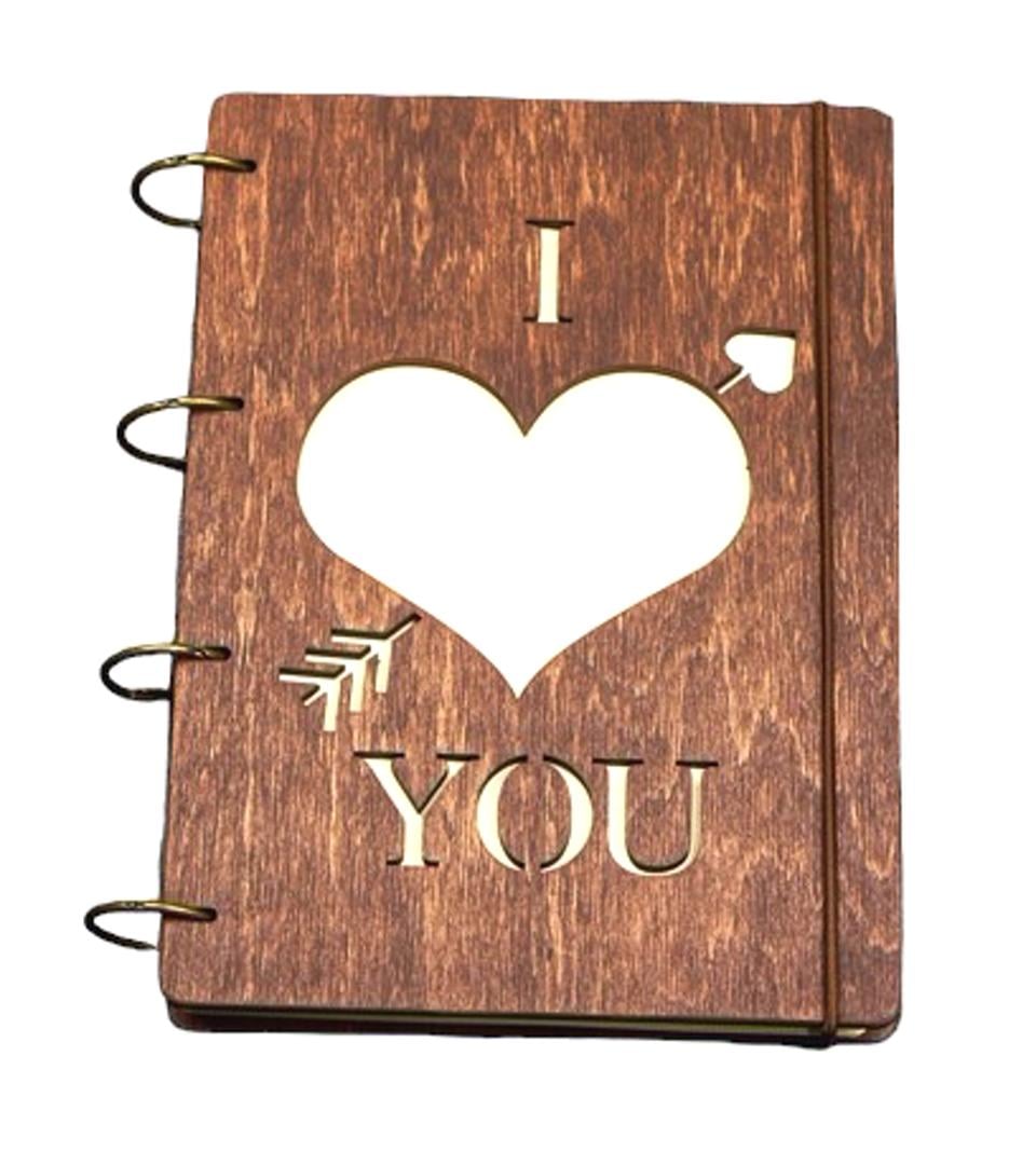 Блокнот с деревянной обложкой I Love You темный А5 60 л. (1255)