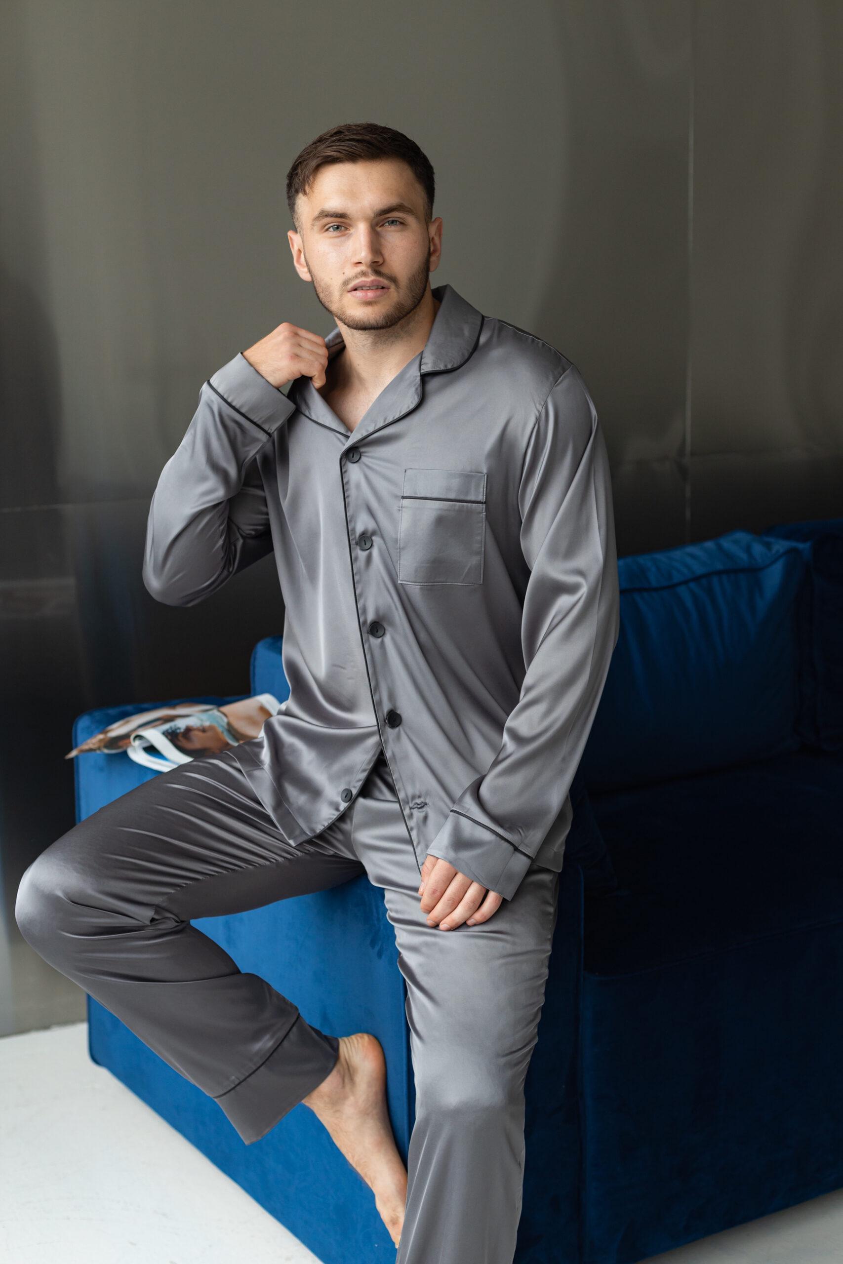 Піжама чоловіча шовкова BO.Brand L Графіт (29566) - фото 6