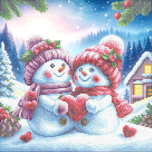 Вишивка бісером Закохані сніговички ПНМ-017 30х30 см