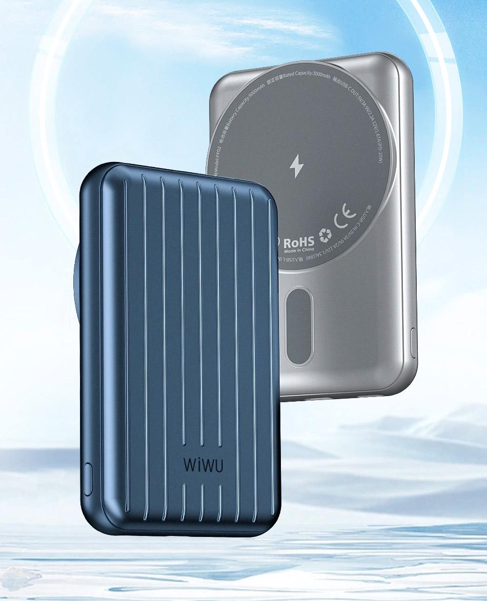 Внешний аккумулятор WiWU Trunk Series Magnetic PP02 Wireless Charger 5000 mAh 20W Blue - фото 6 Внешний аккумулятор WiWU Trunk Series Magnetic PP02 Wireless Charger 5000 mAh 20W Blue - фото 6