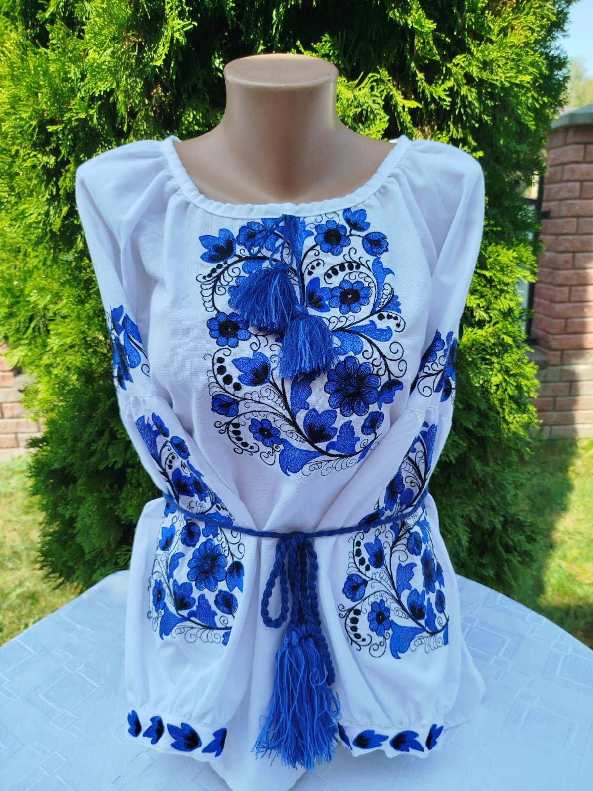 Вишиванка жіноча Листочок на натуральному домотканому полотні р. 50 Білий/Синій (2411650670) - фото 4 Вишиванка жіноча Листочок на натуральному домотканому полотні р. 50 Білий/Синій (2411650670) - фото 4