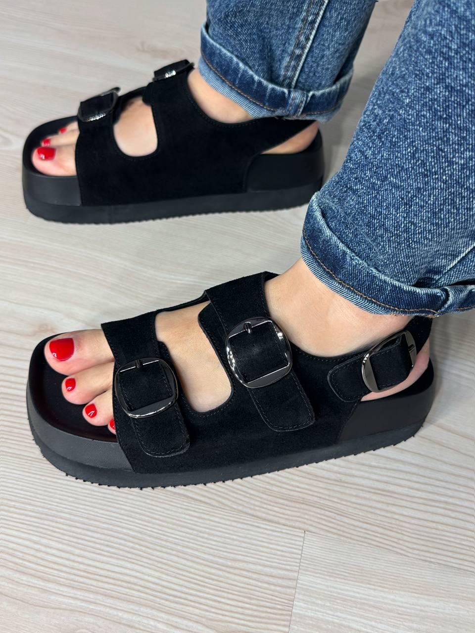 Сандали женские Meideli 889-1 на платформе с пряжками замшевые р. 41 Черный (6871)