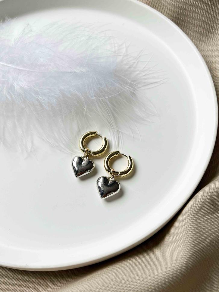 Серьги с сердцем двухцветные (5143)