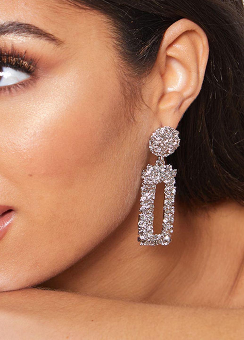 Серьги женские рельефные прямоугольники Pretty Little Thing Серебристый (12352)