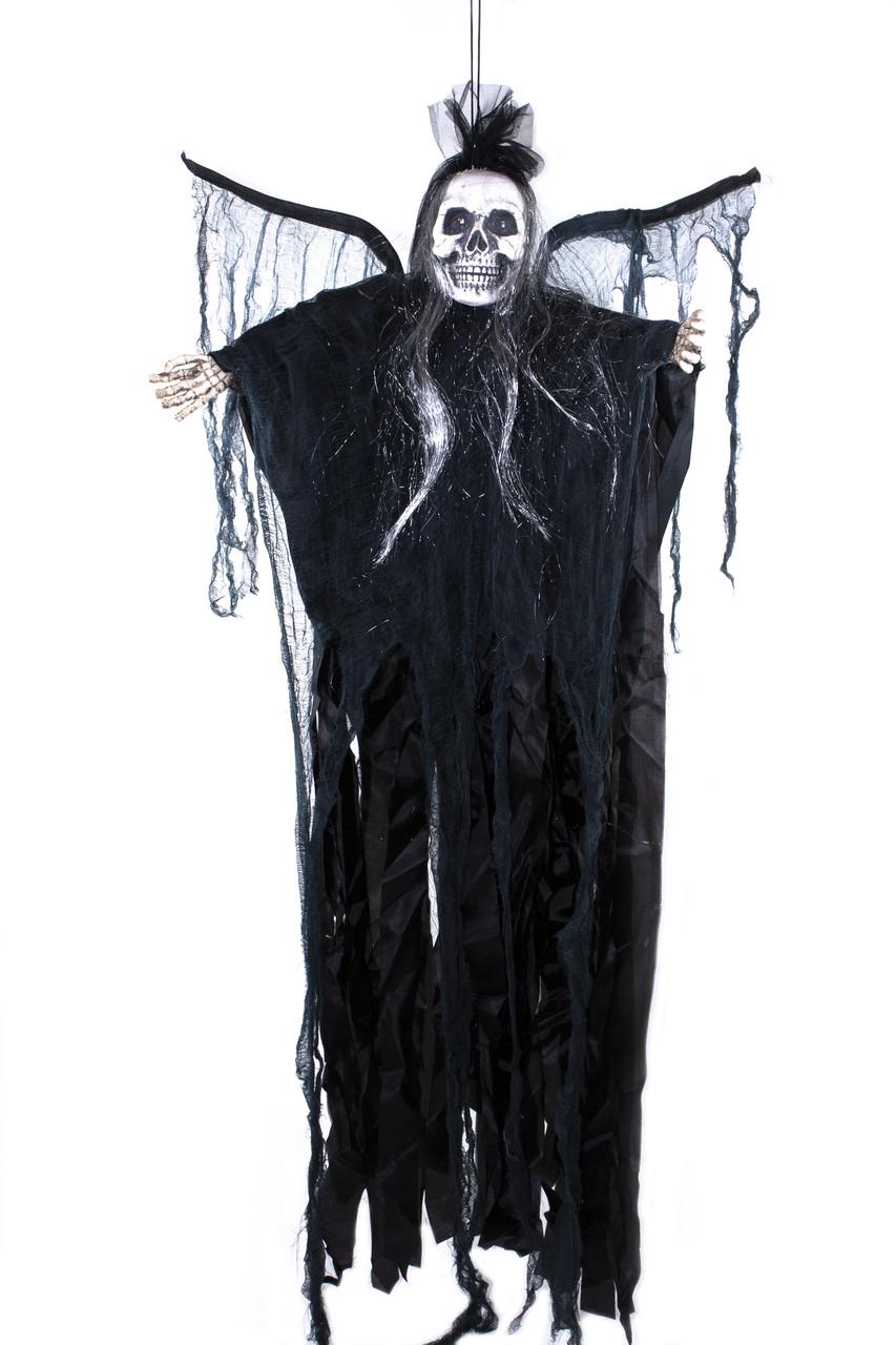 Декор Мумия невеста в черном со звуком и движущимися крыльями на Хэллоуин 110 см