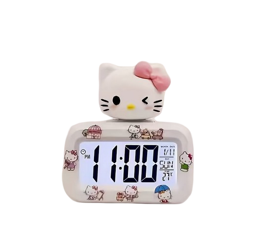 Часы-будильник настольный детский электронный Hello Kitty с термометром Белый (DI-3342)