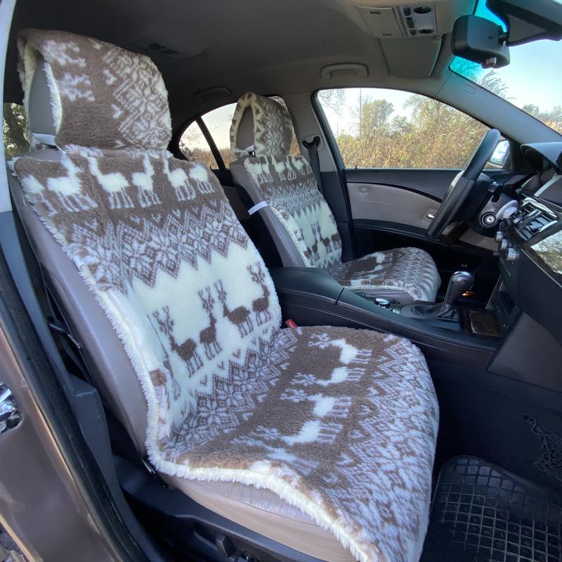 Накидка на сиденье автомобиля из овчины Sheepskin эко-шерсть 2 шт. 50 см Олени (704) - фото 2 Накидка на сиденье автомобиля из овчины Sheepskin эко-шерсть 2 шт. 50 см Олени (704) - фото 2