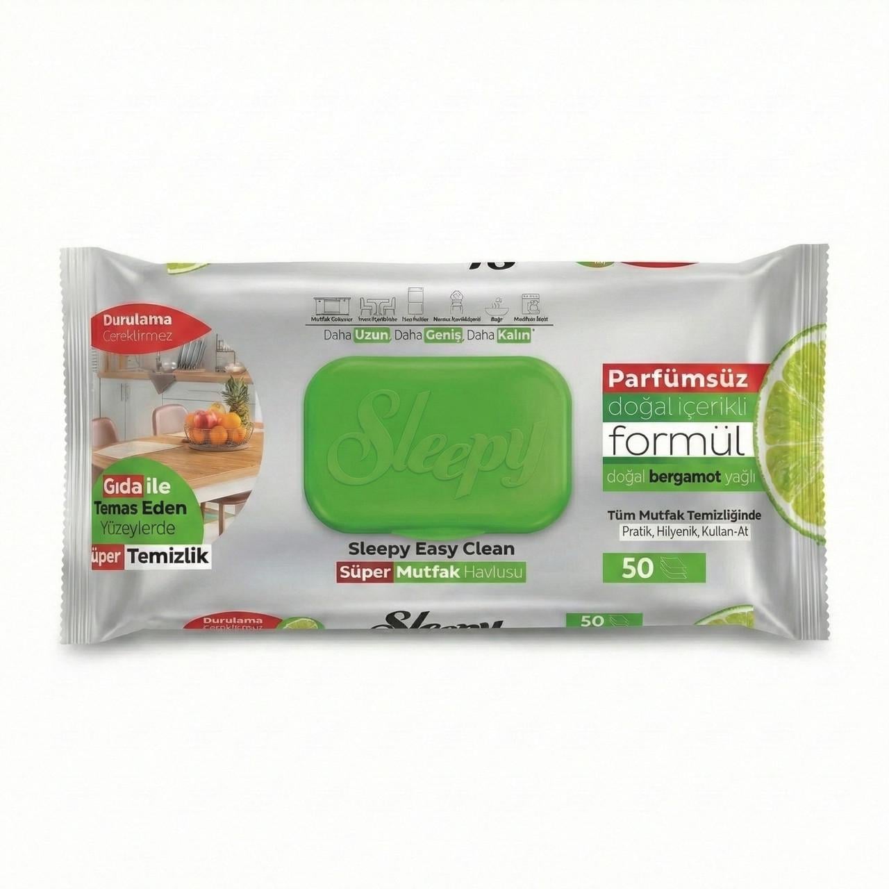 Влажные салфетки для уборки кухни Sleepy Easy Clean Bergamot безопасны для контакта с едой 50 шт. (000006509)