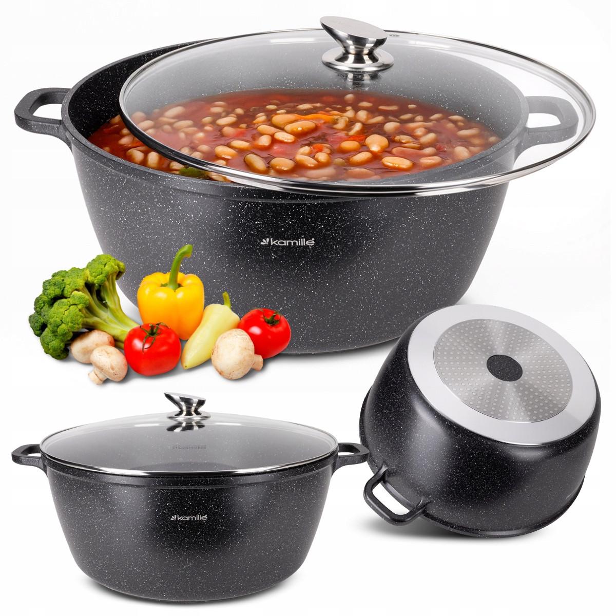 Каструля зі скляною кришкою та антипригарним покриттям Kamille КМ-4483 з литого алюмінію 18,5 л Чорний мармур (150-84-4483) - фото 4 Каструля зі скляною кришкою та антипригарним покриттям Kamille КМ-4483 з литого алюмінію 18,5 л Чорний мармур (150-84-4483) - фото 4