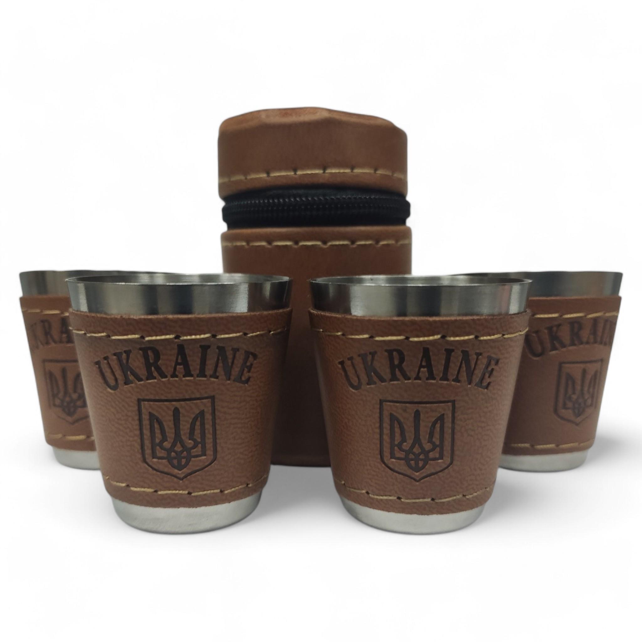 Набор производных рюмок Украина из нержавеющей стали в чехле 4 шт. по 30 мл (S_WKL-038)