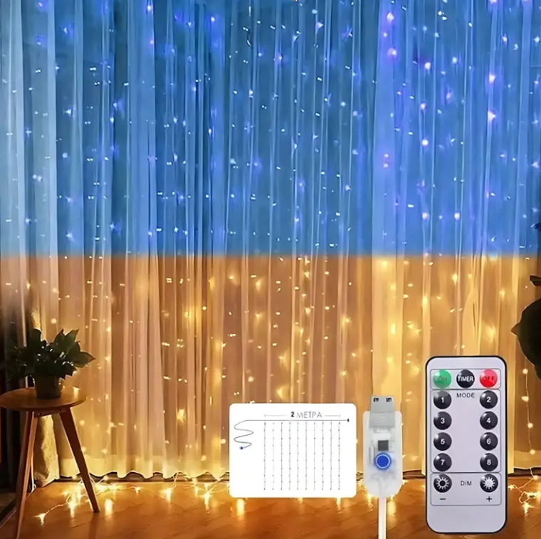 Гирлянда-штора Флаг Украины с пультом USB 3х3 м SFK-10 (44873-16906_230) - фото 4