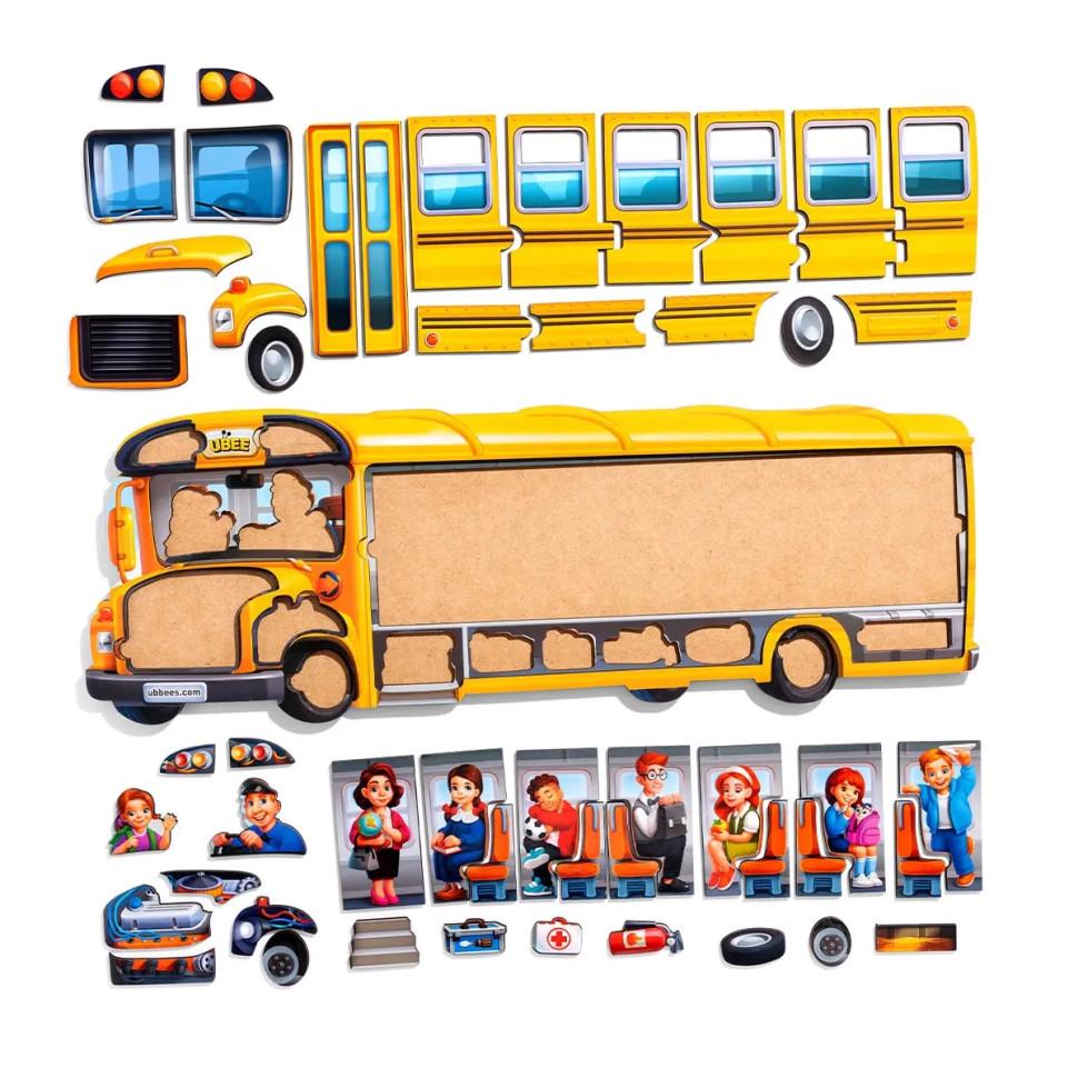 Пазлы деревянные Ubumblebees Школьный автобус 46,5х15,5 см (IP-177-P-1114)