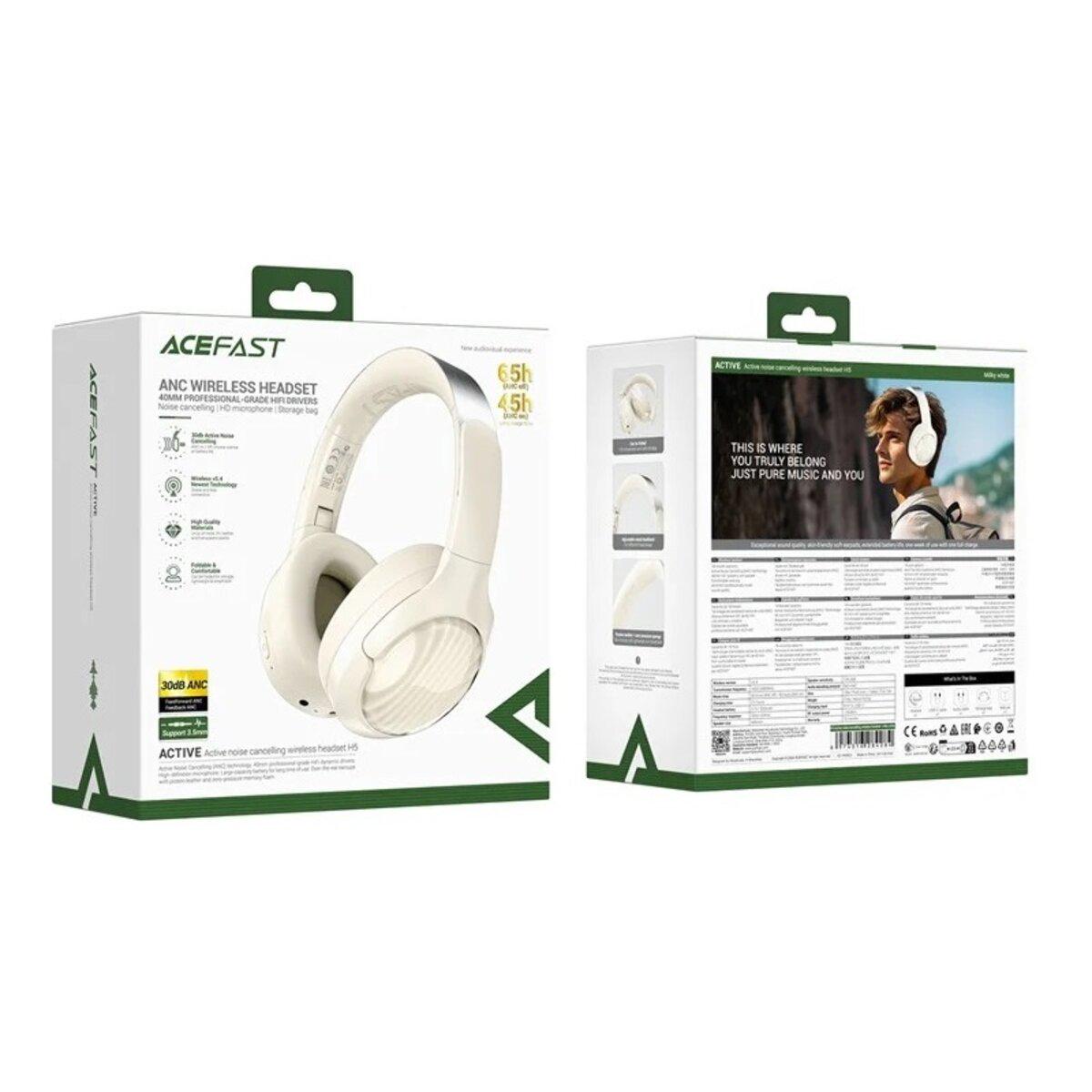 Навушники бездротові ACEFAST H5 Active Noise Cancelling Wireless Headset BT5.3 500 mAh Milky White (6974316284284) - фото 3 Навушники бездротові ACEFAST H5 Active Noise Cancelling Wireless Headset BT5.3 500 mAh Milky White (6974316284284) - фото 3