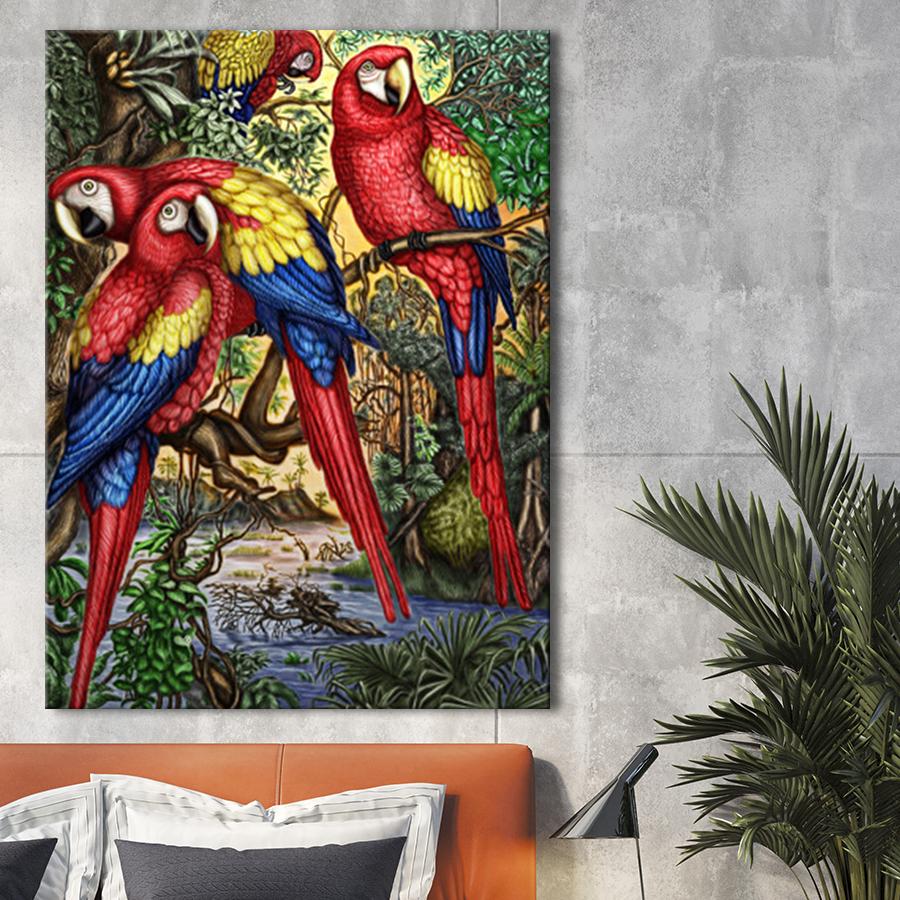 Картина для интерьера Яркие попугаи 80x60 см (P0489)