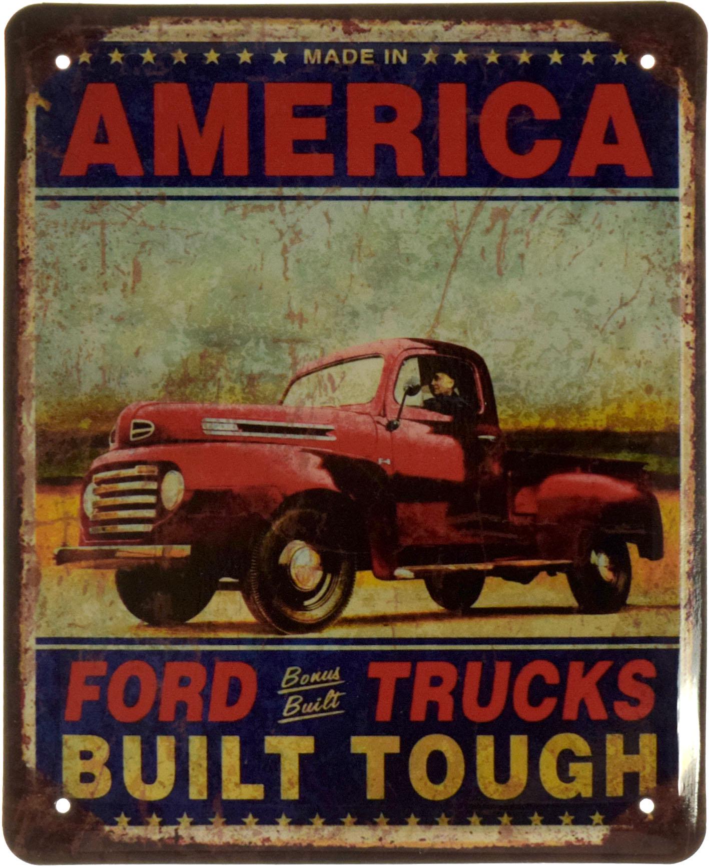Табличка металлическая Ford Trucks Built Tough 18x22 см