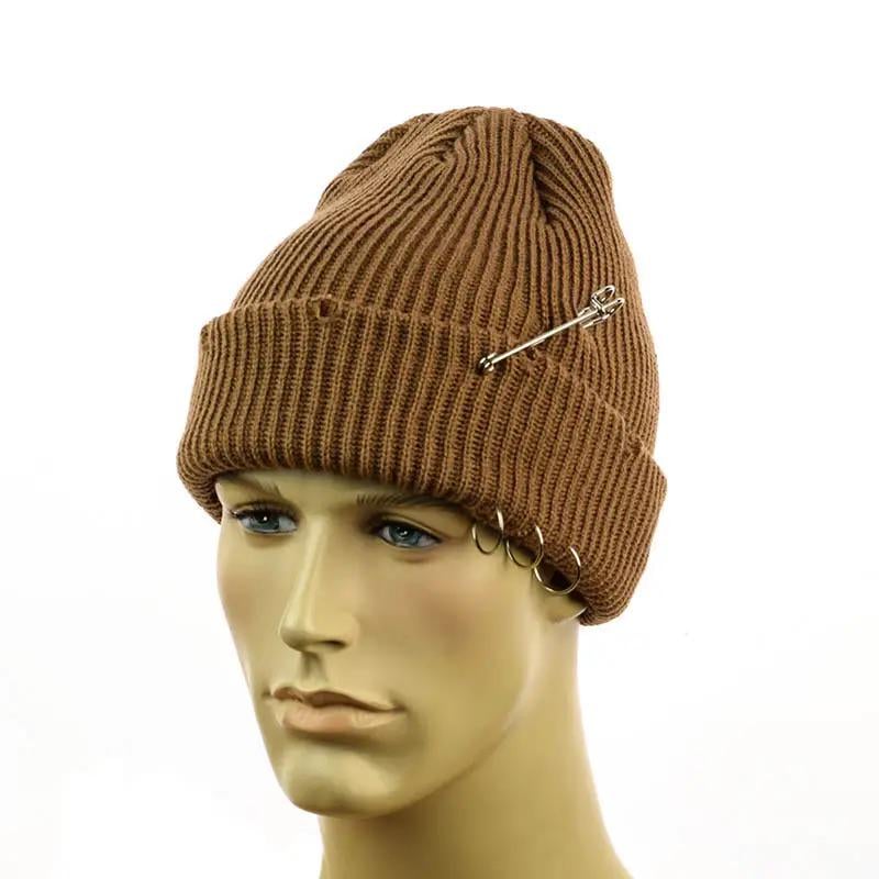 Шапка-біні Рвана з кільцями та шпилькою Коричневий