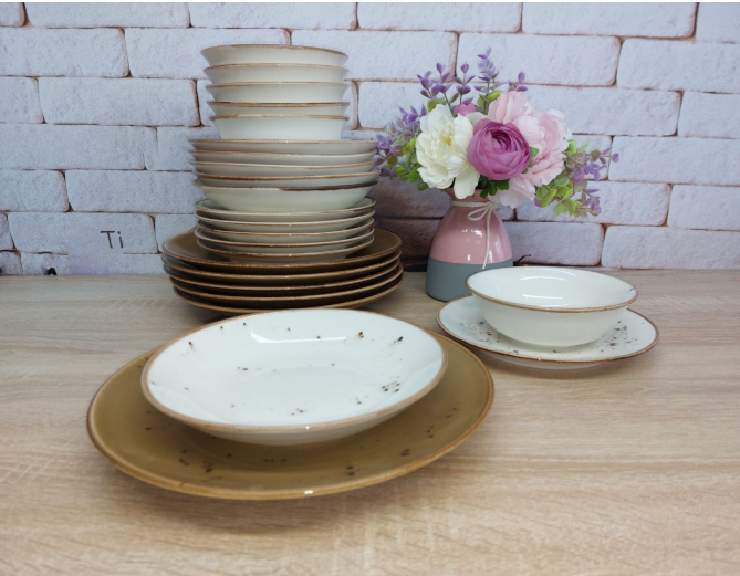 Сервиз столовый OMS TULU фарфор 6 персон 24 пр. Коричневый/Белый (DN24-Kahve) - фото 2 Сервиз столовый OMS TULU фарфор 6 персон 24 пр. Коричневый/Белый (DN24-Kahve) - фото 2