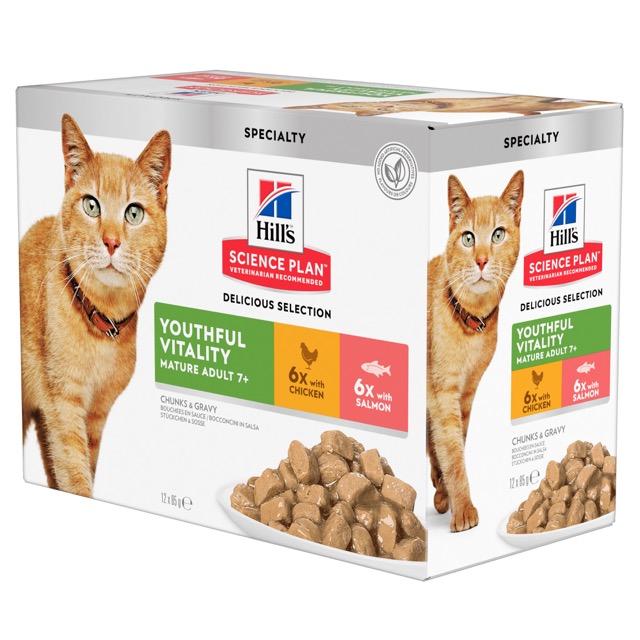 Влажный корм для стареющих котов Hill's SP Senior Vitality Mature 7+ Chicken&Salmon 85 г 12 шт. (052742015705)