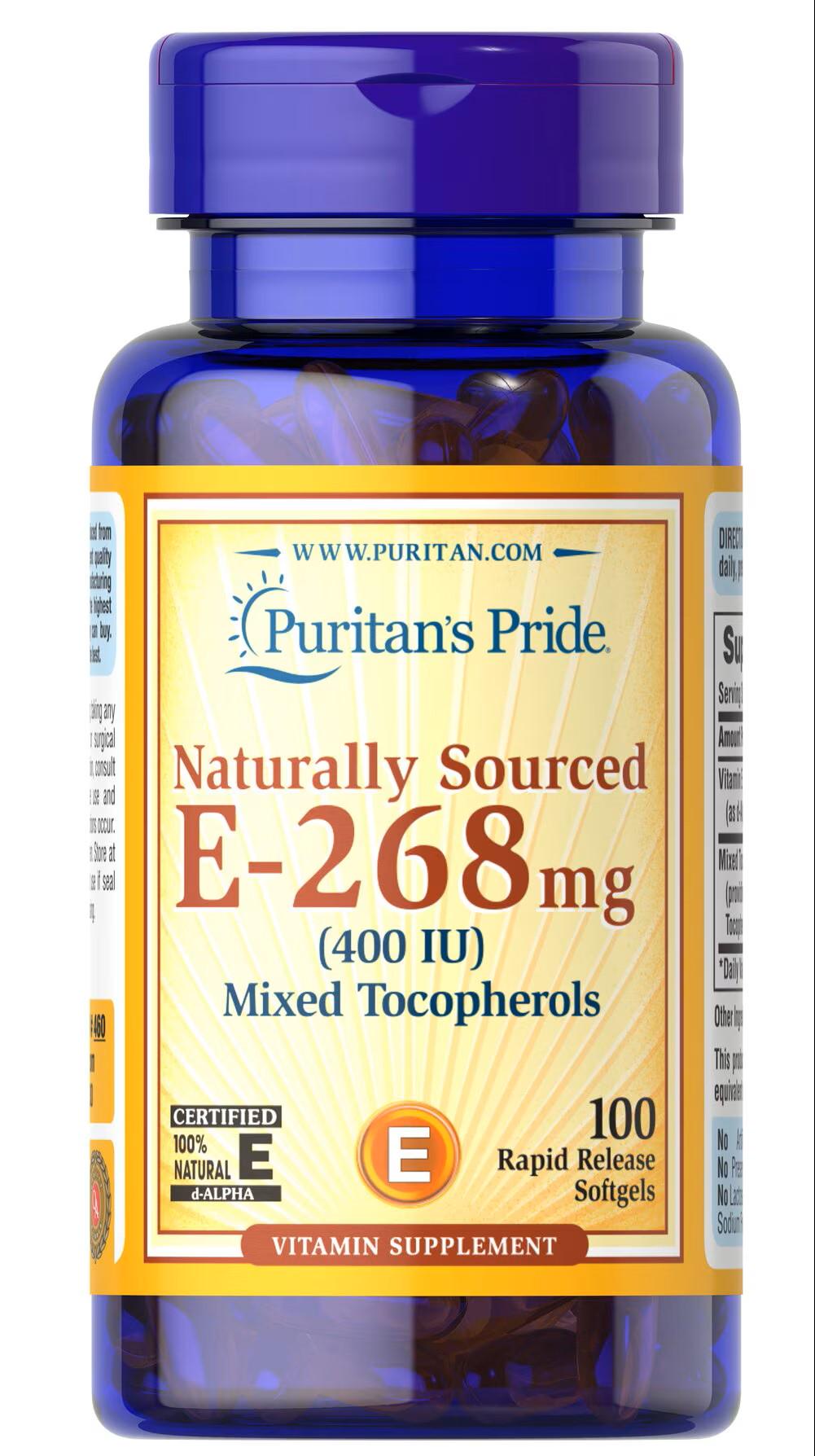 Витамин Е Puritan's Pride Vitamin E-400 I.U Natural Mixed Tocopherols 100 порций