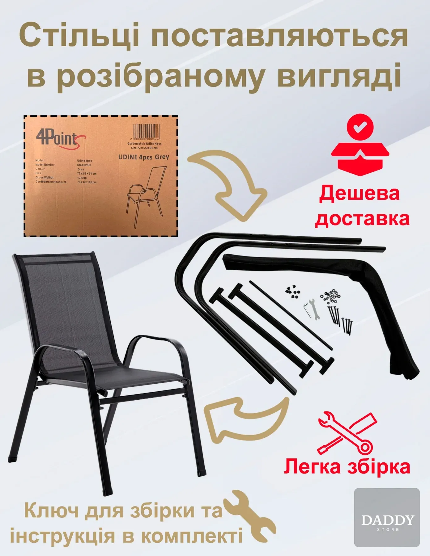 Комплект садових меблів 4Points Milano-6 прямокутний стіл та 6 стільців 150х90 см Чорний - фото 9