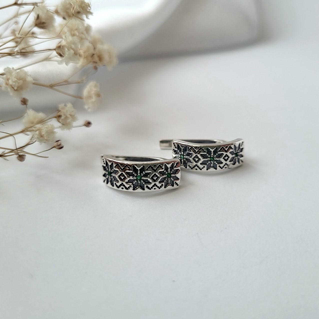 Сережки Вишиванка із зеленим камінням зі срібла 925 3,60 г (5016ч) - фото 5