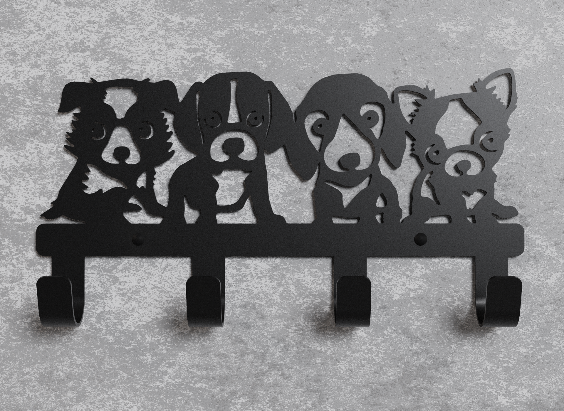 Вішалка настінна Loft-Craft Щенята з металу Чорний (AM-003-bk)