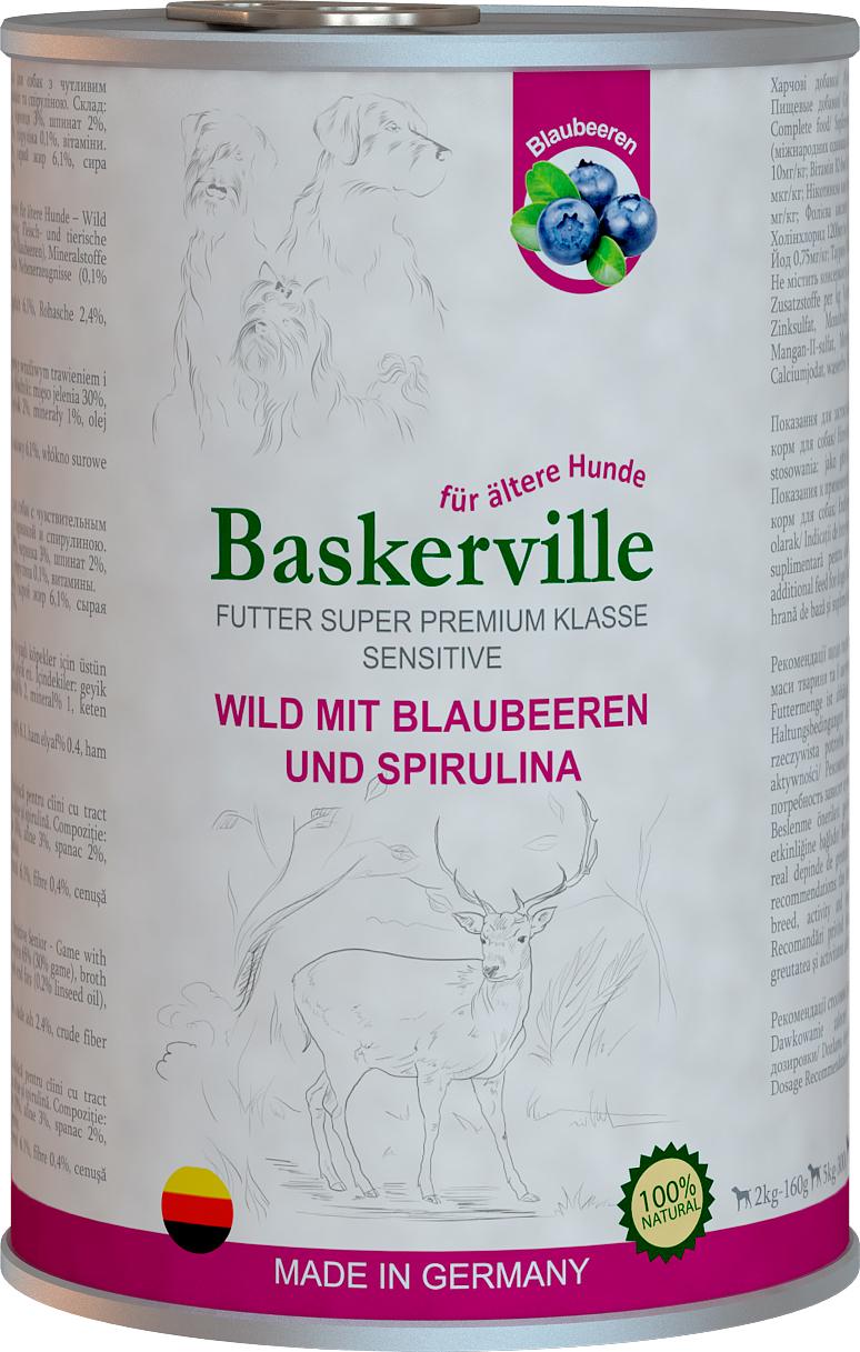 Корм влажный для собак Baskerville Sensitive Wild Mit Blaubeeren und Spirulina Оленина с черникой и спирулиной 400 г (4250231541810)