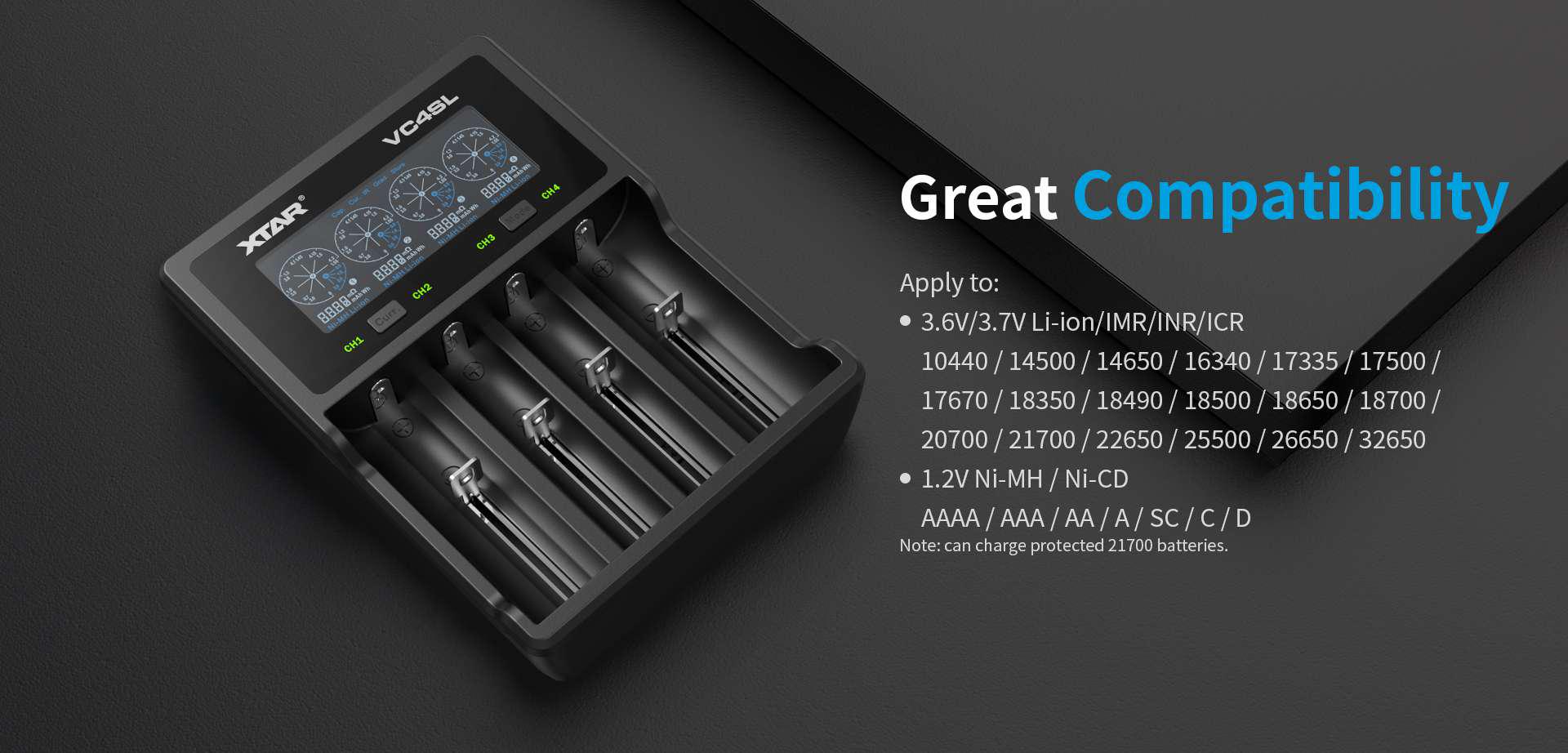 Зарядний пристрій Xtar VC4SL Ni-Cd/Ni-Mh/Li-Ion USB-C QC3.0 LCD дисплей (25994166) - фото 5