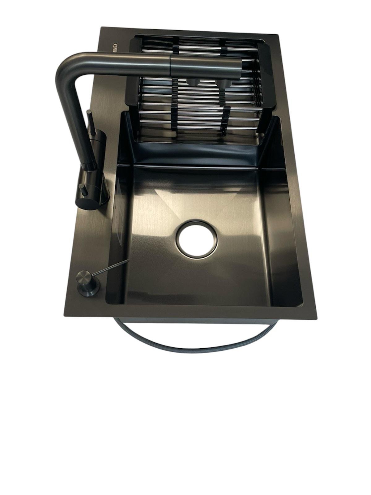 Кухонная мойка Luminex 78х48 см левая и кран выдвижной с фильтром воды Venta BK82FEG