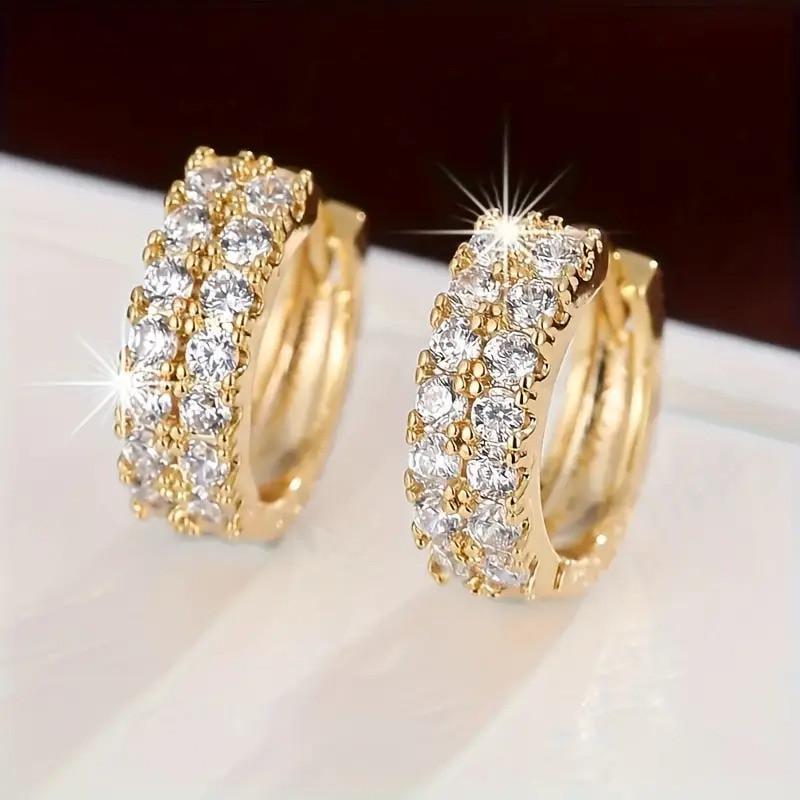 Серьги кольца женские AurumLux061 два ряда белых фианитов 1,2 см Золотистый (35473927)