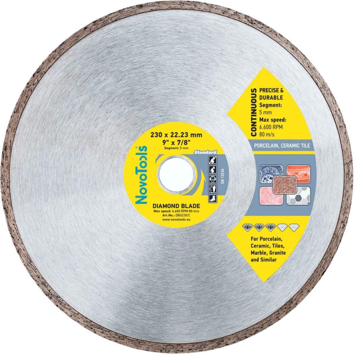 Диск алмазний суцільний NovoTools Standard 230 мм 5х22,23 мм (017406)